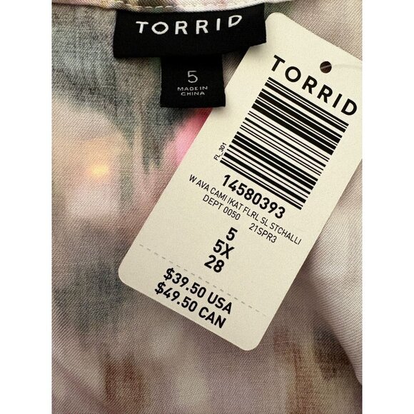 Torrid +5 Purple Multicolor Abstract Floral V-Neckline Woven Challis Camisole - Picture 6 of 6